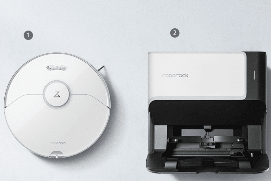 Roborock G10 sowie die Reinigungsstation sind nebeneinander abgebildet.